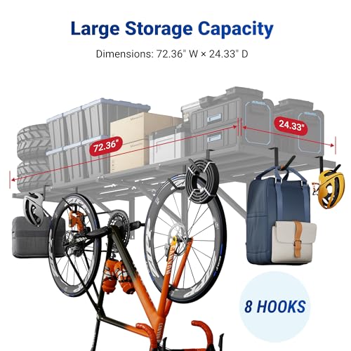 FLEXIMOUNTS 2-Pack 2x6ft Heavy Duty Garage Wall Shelving, 1200lbs Capacity, Garage Shelving Wall Mounted with 8 Hooks, Storage for Power Tools, Garden Supplies, Storage Bins, Lite Series