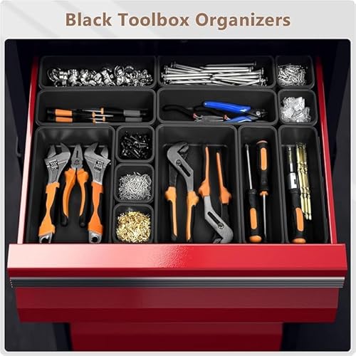 【𝟲𝗦𝗜𝗭𝗘 & 80PCS】A-LUGEI Tool Box Organizer【Fits 100+ Tools】 Black Garage Organization and Storage Tray Divider Set, Desk Drawer Organizer, Toolbox for Rolling Tool Chest Cart WorkBench Small Part