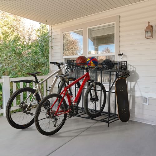 HEALTH LINE PRODUCT 4 Bike Stand, Indoor Bike Storage, Bicycle Rack for Garage - Metal Stability Floor Bicycle Station for Parking Mountain/Road/Hybrid/Fat Tire & Scooters Bike Rack for Garage