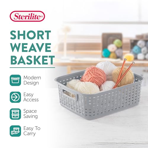 Sterilite Short Plastic Weave Storage Basket, Bin Organization for Countertops, Tabletops and Shelves for Crafts, Jewelry, Gray, 18-Pack