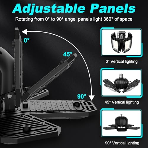 Luyata LED Garage Lights 2 Pack, Ceiling LED Shop Light 180W 18000LM 6500K Screw in Led Light with 5+1 Deformable Panels, Bright Led Lighting for Garage Workshop Basement Support E26/E27 Socket