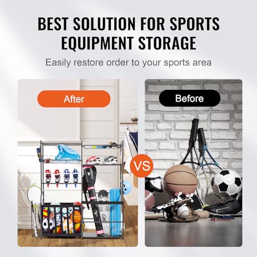 VEVOR Golf Storage Garage Organizer, 2 Golf Bag Storage Stand Holder, Other Sports Equipment Storage Rack, Outdoor Ball Cart, Sports Gear, Toys Storage Shelves Baskets Hooks Christmas Crafts Xmas Gift