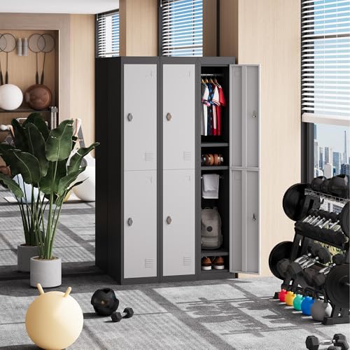 IDEALHOUSE Metal Locker, Metal Storage Cabinet with Shelves and 2 Doors, Perfect for Employees and Students, Fits Schools, Garages, Offices, Gyms, and Homes, Easy Assembly, Grey and Black