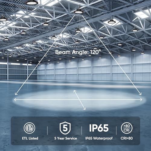 CINOTON 160W UFO LED High Bay Light, Aluminum LED Shop Lights with 24000LM, 5000K Commercial Bay Lighting for Warehouse Garage Workshop Factory, 6' Cable & Safety Rope, ETL Listed 1 Pack
