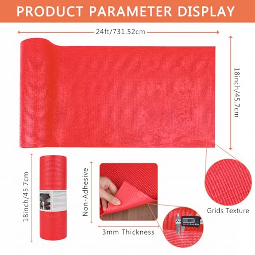 Foam Toolbox Liner Drawer Mat 1/8 Inch Thick X 18 Inch Wide X 24 Ft Long Red, No Slip for Protecting Cabinet, Garage, Cart, Tool Box
