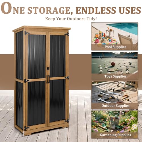 Outdoor Storage Cabinet Waterproof with Shelves, Outside Cabinets Weatherproof, Patio Backyard Pool Garden Garage Storage Cabinet Storage Shed Tool Organizer