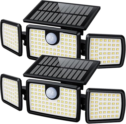 MIHANI Solar Flood Lights Outdoor, 2500LM Motion Sensor Security Lights with 270° Wide Angle, IP65 Waterproof, 3 Heads Solar Outdoor Lights for Patio, Yard, House, Garage (Non-Remote, 2 Pack)