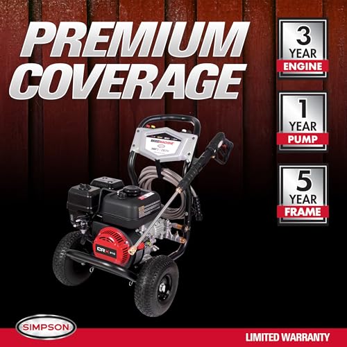 Simpson 3400 PSI Gas Pressure Washer, 2.5 GPM Residential Power Washer, Cold Water, 25' Hose, Clean Machine, 49-State Compliant (CM61083)