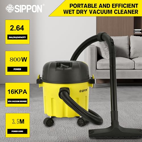 SIPPON Wet/Dry Vacuum Cleaner, 3-in-1 Portable Workshop Vacuum Cleaner, Lightweight 3-Gallon Wet/Dry Vacuum Cleaner, with Blower Function and Wall-Mount Design, Suitable for All Floor Types.(Low)