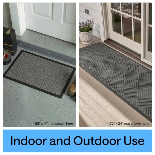 GORILLA GRIP 100% Waterproof All-Season WeatherMAX Doormat US Designed Natural Rubber, Stain Fade Resistant, Low Profile Indoor Outdoor Door Mats, Easy Clean, 29x17 Gray Diamond