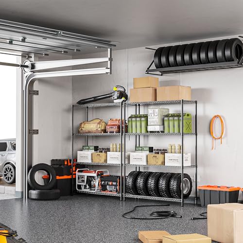 IZEUK 1400 LBS Garage Black Shelving Wide Storage Shelves 4 Tier Adjustable Heavy Duty Metal Wire Rack Standing Shelf Unit for Kitchen Office College Dorm Garage Warehouse 15.8" x 45.8"x 59.4"