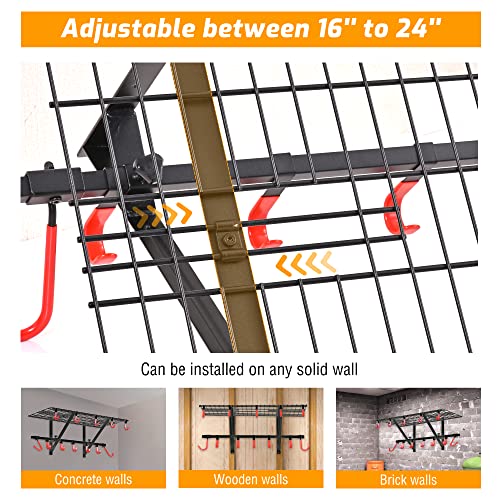 PLKOW Garage Wall Shelving Includes Bike Hooks, Sturdy Adjustable Garage Shelving Wall Mount Garage/Organizer (Black, 2-Pack)