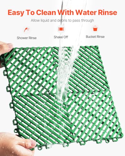 VEVOR Interlocking Drainage Mat, 50 Pcs Modular Interlocking Cushion, 12” x 12” Splicing Drainage Mats, Non-Slip PP Drainage Floor Tile and Shower Mat, for Garage, Garden, Kitchen & Outdoor, Green