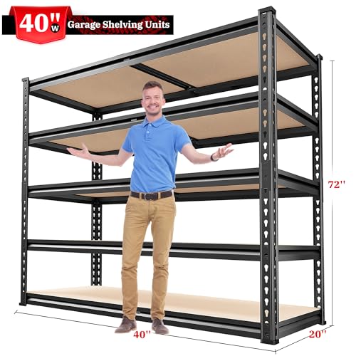 REIBII 5 Tier Garage Shelving,72''H Heavy Duty Storage Shelves,Adjustable Metal Shelving Shelves,Pantry Shelf for Small Offices, Libraries, Or Retail Spaces Basement72 H x 40" W x 20" D,2500LBS