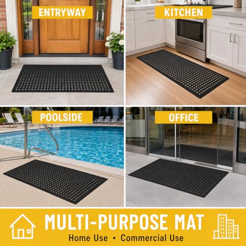 BESEA 4Pack Rubber Floor Mats 24 x 36 Inch – Heavy Duty Outdoor Door Mats with Non-Slip Mesh Design, Weatherproof Garage Floor Mat, Kitchen Floor Mat for Wet or Slippery Areas
