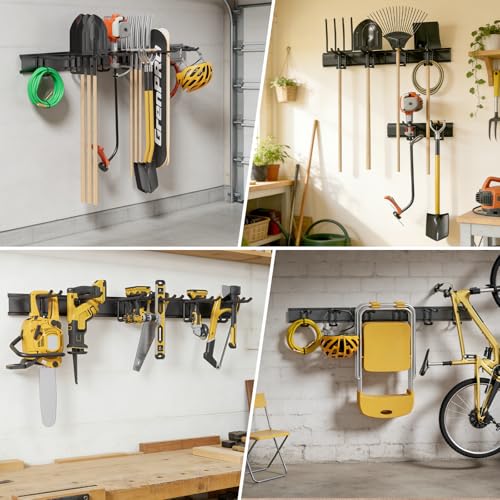 GRENPRO Garage Tool Organizer Wall Mount with 49.5 inches Rails and 6 Double-layer Hooks, Heavy Duty Tool Rack, Garage Storage Rack For Yard Tools