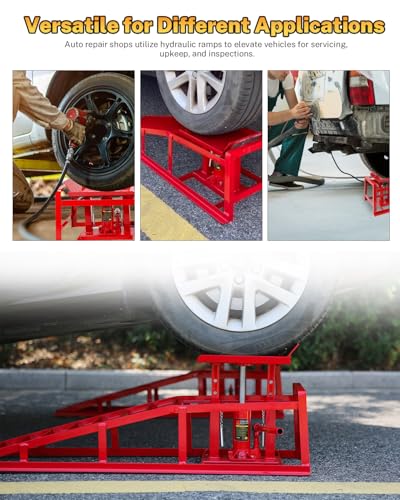 Heavy-Duty Hydraulic Car Ramps 5T Capacity - Adjustable 9.3-14 Inch Height for Cars, SUVs, and Light Trucks