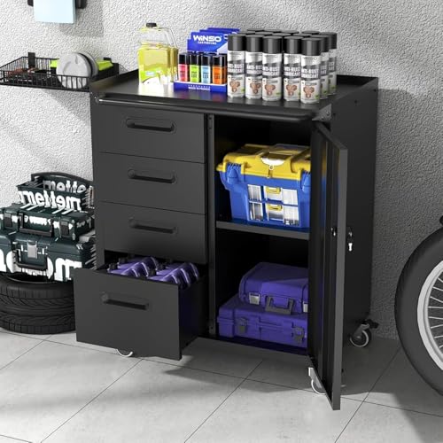 EKJ Garage Storage Cabinet System 6pcs Heavy Duty Workshop Set Wall Cabinet Lockable Rolling Tool Cabinets with Adjustable Shelves Metal Garage Storage Cabinets