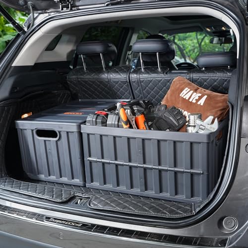 VEVOR 65L Collapsible Storage Bins with Lids 3 Packs, Stackable Utility Crates with Handles, Large Folding Containers for Organizing Tools, Books, Food, Drinks, Camping&Transport