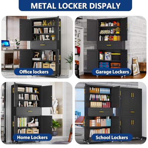 Ckzbx Metal Garage Storage Cabinet with Locking Drawers and Adjustable Shelves,71" H Steel File Cabinet with Wheels for Garage,Office (Black)
