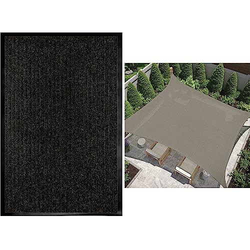 GORILLA GRIP Commercial Doormat and Sun Shade, Door Mat in Size 29x17 inch Fade Resistant in Black, in Size 8x10 Inch Easy Install in Graphite, 2 Item Bundle