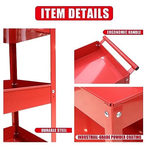 Torin APTC302B Steel Tool Service Push Cart with 3 Shelves and 200 lb Capacity, Red