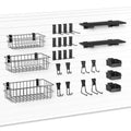 janasse 35-Piece Metal Slatwall Accessories Set for Garage Storage, Includes Wire Baskets, Heavy-Duty Hooks, Shelves & Bins, Fits Standard Slatwall Panels