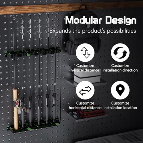 Tcakelox 2 Packs Fishing Rod Holder for Garage Vertical Wall-Mounted Stores 12 Rods or Combos Fits Most Rod Diameters (Vertical Black, 2 Pair 12 Rods)