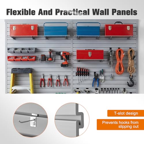 RocVanc Slatwall Panel 4x8FT, Garage Slat Wall Storage Systems Durable and Sturdy, Easy-to-Install Interlocking PVC Slat Wall Organizer Panels Flexible and Convenient, Maximize Vertical Space