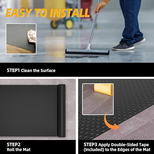 LulnCush 8.2x21 FT Garage Floor Mat, 2.8mm Thickened Diamond Plate PVC Garage Flooring Roll for Under Car Parking, Heavy Duty Garage Floor Protector 172.2 SQFT for Garage, RV Trailer, Basement, Black