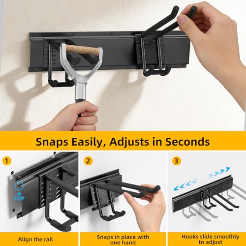 GRENPRO Garage Tool Organizer Wall Mount with 49.5 inches Rails and 6 Double-layer Hooks, Heavy Duty Tool Rack, Garage Storage Rack For Yard Tools