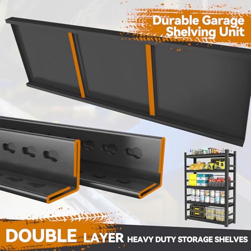 Bezuny Garage Shelving Heavy Duty Metal Shelving 48" W x 24" D x 73" H 3000LBS Storage Shelves Adjustable Metal Shelves for Storage Industrial Garage Shelf for Warehouse Basement 5-Tier Black