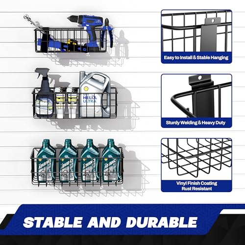 janasse 35-Piece Metal Slatwall Accessories Set for Garage Storage, Includes Wire Baskets, Heavy-Duty Hooks, Shelves & Bins, Fits Standard Slatwall Panels