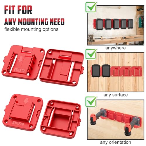 Crivnhar 10 Packs Tool Holder and Battery Mount Holder Compatible for Craftsman 20V, 5 Pack Battery Mounts Rack Fit for 20V Batteries, 5 Pack Drill Tool Hangers Storage Organizer(w/30 Screws)