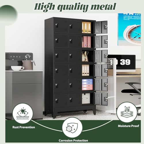 Lusiwry Metal Lockers for Employees-18 Doors Storage Locker with Shelves and Lockable Steel Cabinet for School,Gym,Office,Staff,Assembly Required,Black