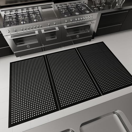 Ottomanson Heavy Duty Rubber Floor Mat – Non-Slip, Waterproof, Easy to Clean – Anti-Fatigue Mat for Commercial Kitchens, Restaurants, Workshops – Oil Resistant, Hose Washable – 36" x 60", Black