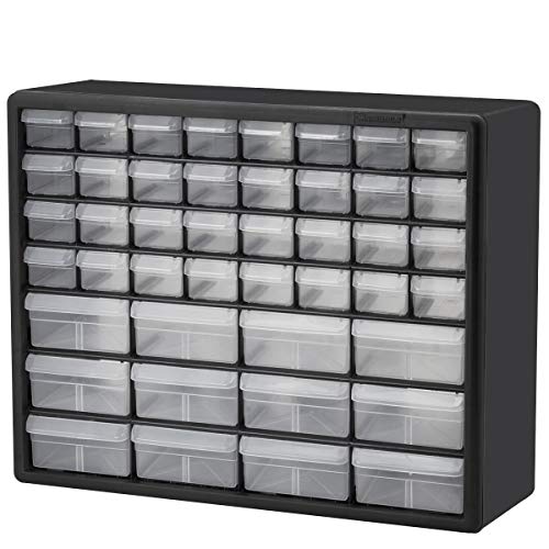 BIG RED 3 Drawer 20" Metal Tool Box Portable Steel Tool Chest with Ball-Bearing Slides & Akro-Mils 10144, 44 Drawer Plastic Parts Storage Hardware and Craft Cabinet, 20-Inch W x 6.37-Inch D