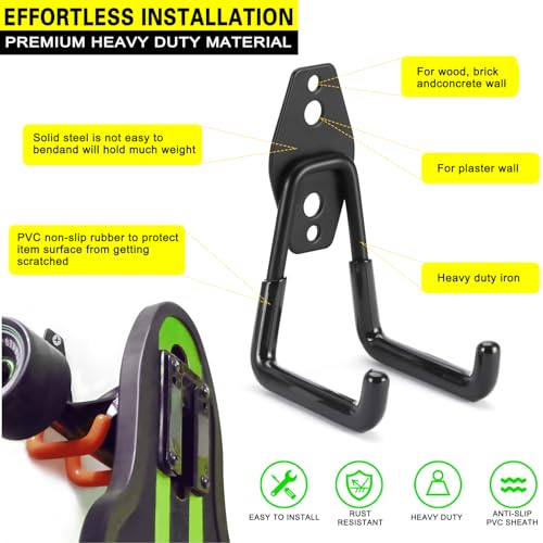 LUPYJI 2 Pack Garage Hooks Heavy Duty Storage Organizer Wall Mount Power and Garden Tool Hangers, for Hanging Ladders, Ropes, Hose, Bulk Items