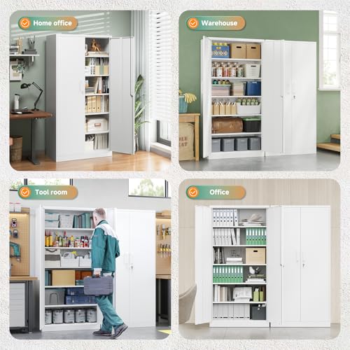 Letaya Metal Storage Cabinet with Lock Door Adjustable Shelf,72" Steel Lockers for Office, Home,School,Kitchen,Garage Tool Utility Cabinet (2 Door-White)
