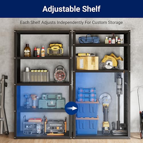 FLEXIMOUNTS Garage Storage Cabinet System, 3-in-1 Modular Metal Tool Cabinet w/ Workbench and Metal Board Shelf Includes Pegboard, 24-Gauge Steel, 117"(L) w/ 6 Doors, Black, FLEXIMOD Series