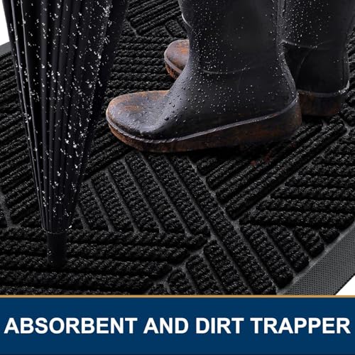 Smiry Front Door Mat Outside Entrance, Heavy Duty Sturdy Natural Rubber Doormat, Trap Dirt and Moisture, Easy Clean Low Profile Mats for Indoor Outdoor Entry, Irregular Triangle (29.5x17, Black)