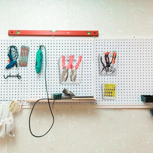 Coloch 6 Pack Clear Pegboard Cups with Hooks, Plastic Peg Board Bins Pegboard Organizer Accessories Wide Mouth Storage Box for Garage, Workbench, Craft Room, Office Organization, 3 Sizes