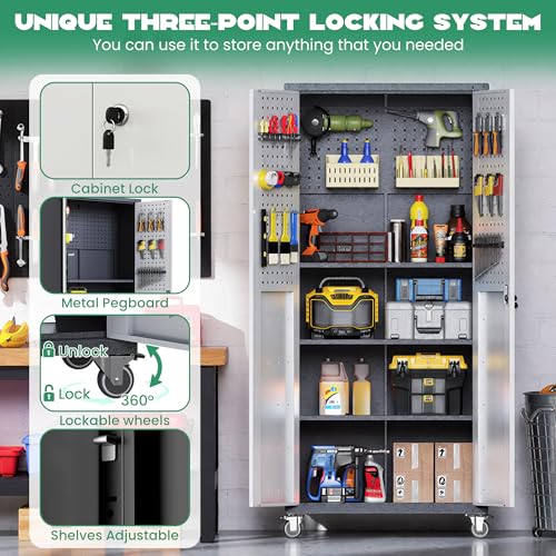 VIYET 10-Piece Heavy Duty Steel Garage Cabinet System | All-in-One Modular Garage Cabinet Set for Ultimate Workshop Organization | Easy Assembly Garage Storage Cabinets & Tool Bench