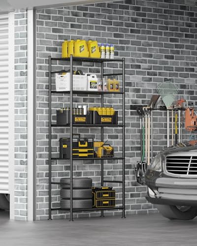 Sakugi Storage Shelves - 5 Tier Shelf Organizer, Heavy Duty Garage Shelving Unit with Leveling Feet, Stable Metal Shelves Organizer for Pantry, Kitchen and Closet, 33.0" W x 12.6" D x 72.0" H, Black
