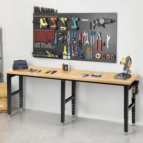 SPECRAFT 96" Adjustable Heavy Duty Workbench with 4 AC Outlet and 2 USB Ports Power Outlets, 6000 Lbs Capacity, Rubber Wood Top for Garage, Workshop, Office