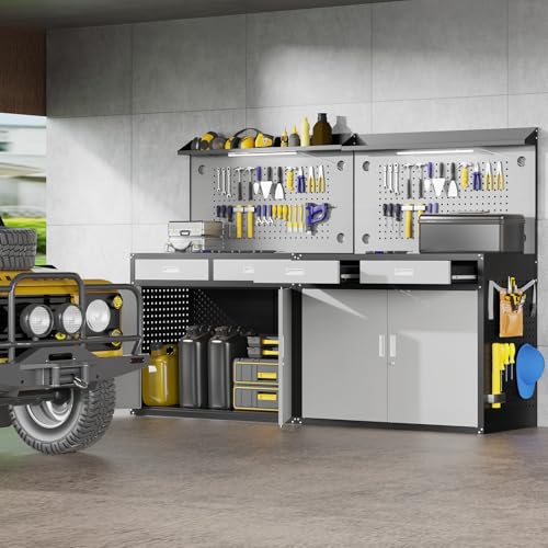 Eltean 48" Work Bench,Heavy Duty 2500 LBS Capacity Workbench with Drawers and Storage,Work Table with Light & Pegboard,Work Benches for Garage