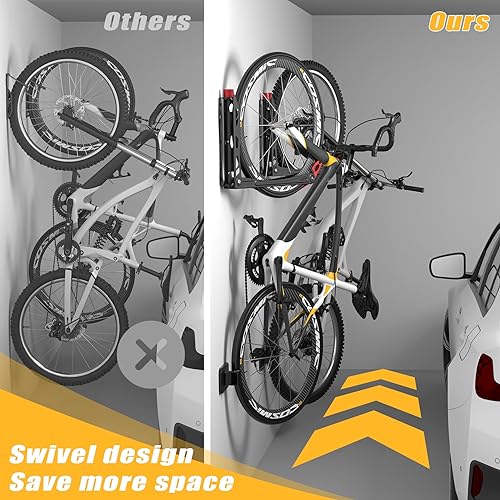 TORACK BIKEPAL Space Saving Wall Mounted Swivel Bike Racks, Vertical Bike Wall Hangers for Garage Storage Solution (2 Pack)