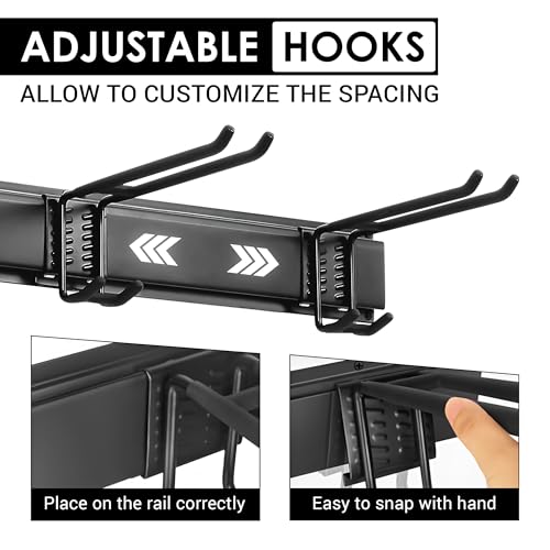 Feller 9-Piece Garage Slatwall Hook Kit – 6 Double Utility Hooks + 3 Mounting Plates (16" O.C., 50" total width) – EXTRA Heavy Duty Slat Wall Hanger Holder Set for Tools