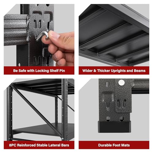 71.3" Wide Heavy Duty Garage Shelving Units,5000LBS Deep Storage Shelves,Black Metal Garage Shelves,Steel Shelf,Large Storage Rack,Industrial Shelving for Shop,Warehouse,Basement,71.3"W x 24"D x 70"H