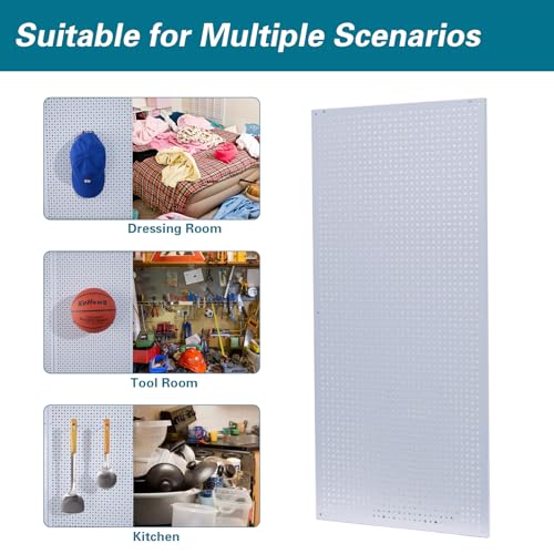 Daanxw Pegboard Rack Garage Storage Steel Horizontal PegBoard Pack,Steel Pegboard Heavy Duty- 3 Pack 16-Inch X 36-Inch Metal Peg Board Tool Organization Panels (White)